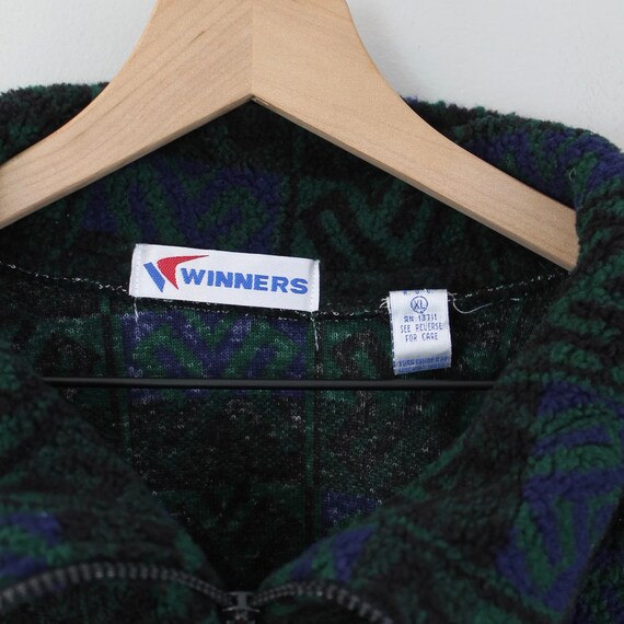 Vintage 90s Green Geometric, Fleece Pullover, Siz… - image 5