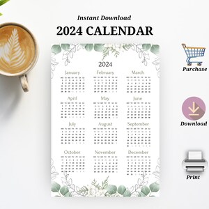 2024 Printable Calendar PDF, A4 A5 Letter Half Size, Year at a Glance ...