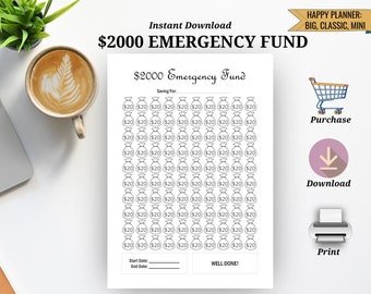 Emergency Fund Tracker, 2000 Emergency Fund, cash saving challenge