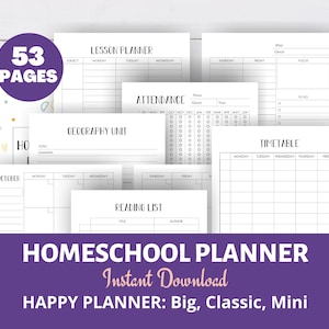 Printable Homeschool Planner: Big Happy Planner Size, Lesson Plans (PDF Download)