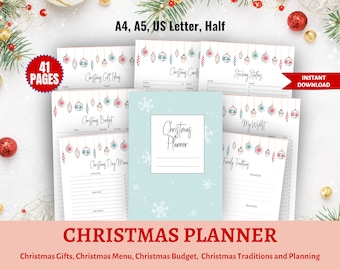 Christmas Planner Printable, Holiday Planning, Gifts, Budget (Digital Download)