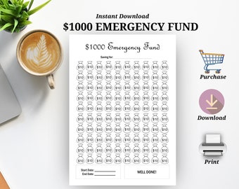 1000 Emergency Fund, Saving Challenge, Printable Savings Tracker