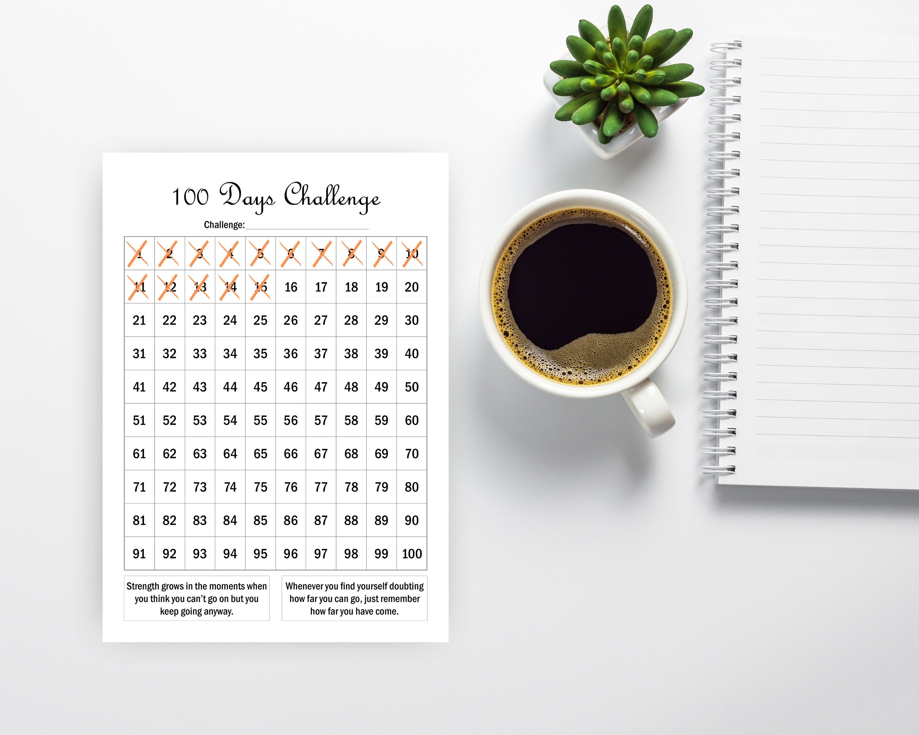 100 Day Challenge Tracker: Printable Goal Worksheet (PDF) - Etsy