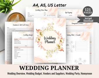 Printable Wedding Planner: Checklist & Journal (A4, A5, US Letter) (Digital Download)