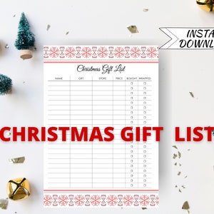 Christmas gift list, Xmas planner, Printable Gift List, 2025 Christmas Gift Planner, gift budget