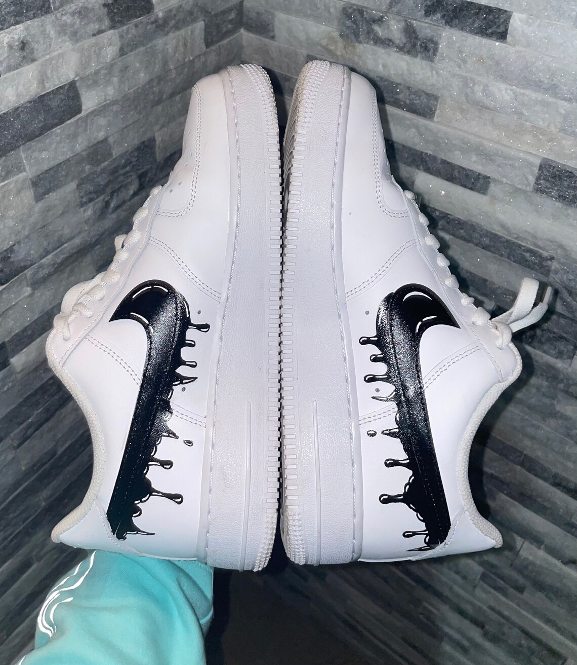 Nike Air force 1 swoosh black drip custom Etsy