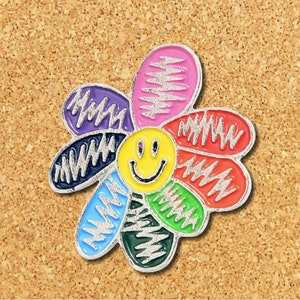 Colorful Smiling Daisy Enamel Pin |  Funny Enamel Pin