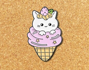 Ice Cream White Kitty Enamel Pin | Cute Enamel Pins