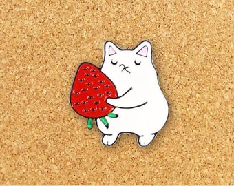 Broche en émail Strawberry Cat II | Épingle mignonne d’émail