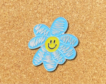 Blue Smiling Daisy Enamel Pin |  Funny Enamel Pin