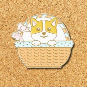 Corgi in a Basket | Cute Enamel Pin | Animal Pins