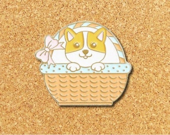 Corgi in a Basket | Cute Enamel Pin | Animal Pins