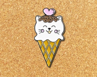 Ice Cream Happy Kitty Enamel Pin | Cute Enamel Pins