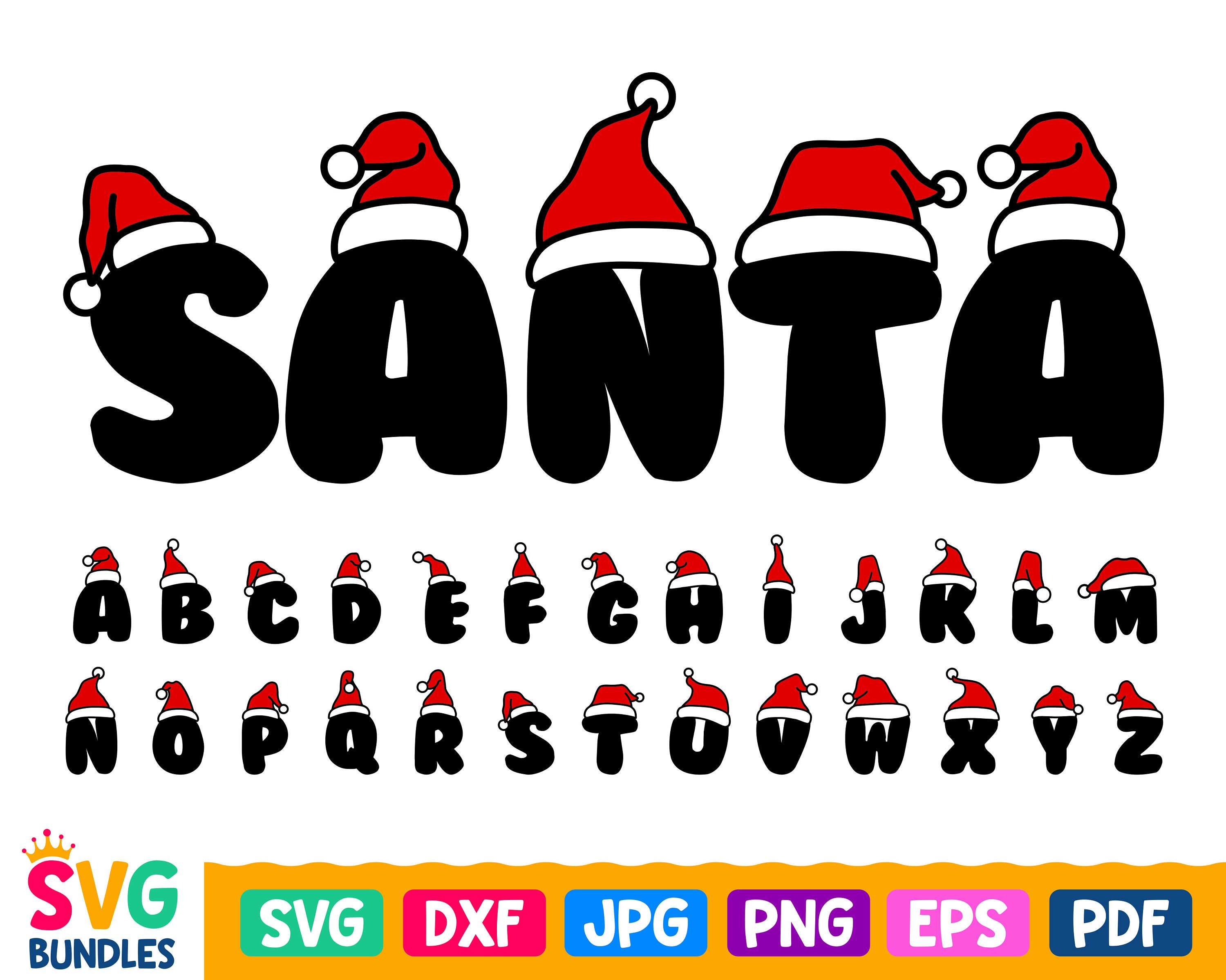 Download Christmas Font Svg Letters With Santa Hat Svg Cuttable Etsy