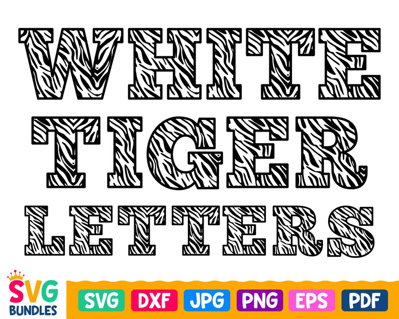 white tiger letters svg black white font svg cut file for