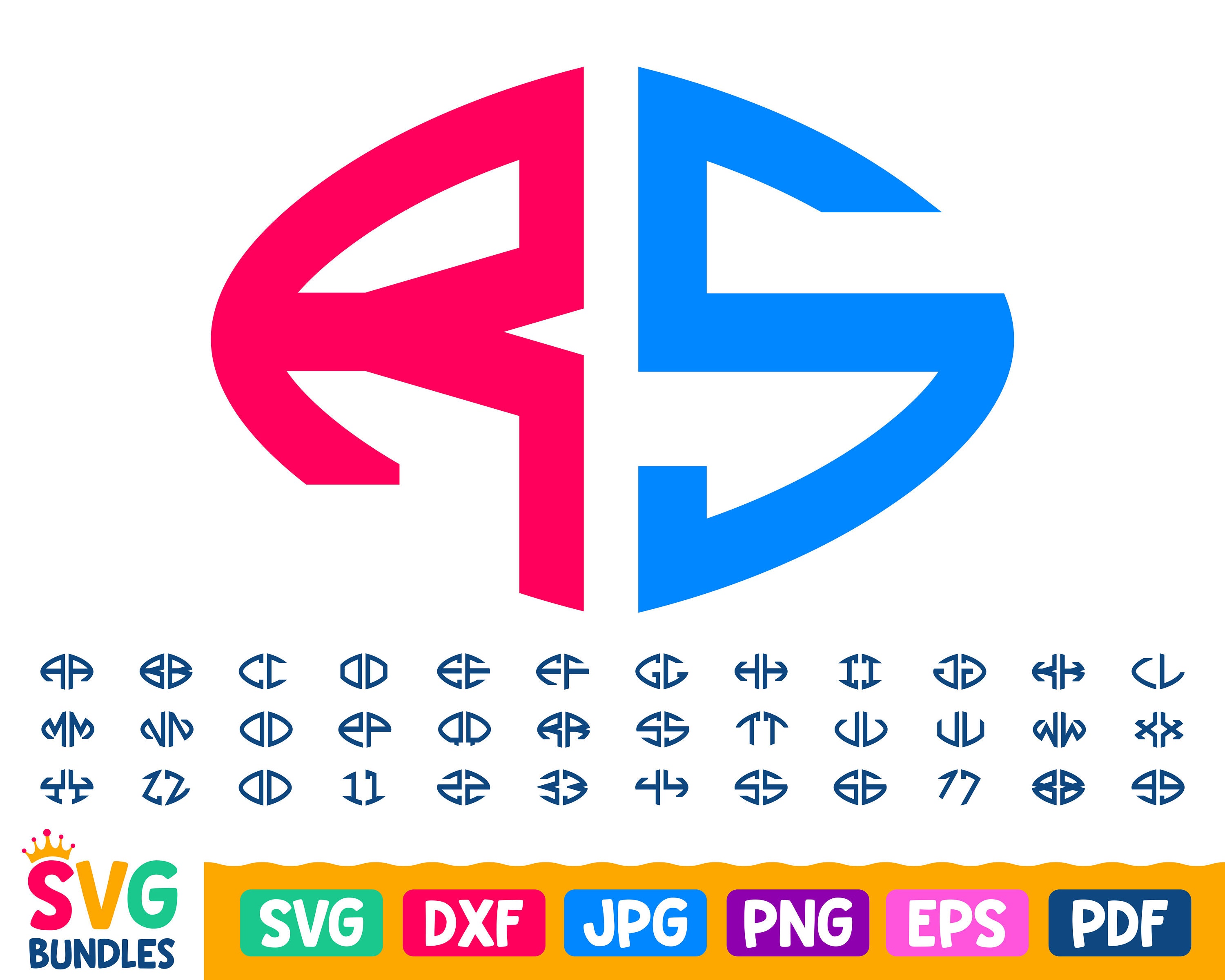 Download 2 Letter Monogram Font Svg Cuttable Initial Letters Svg Etsy