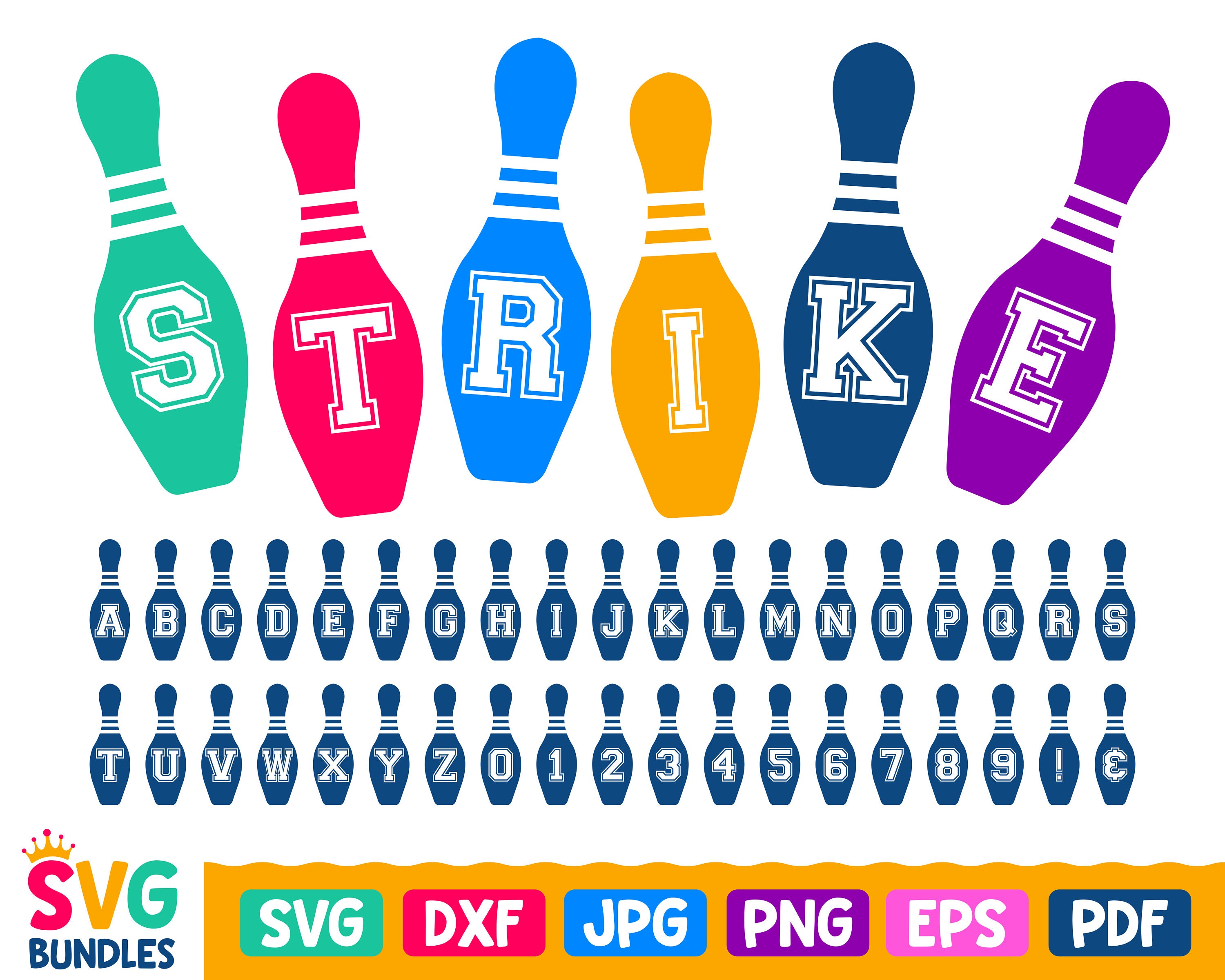 Bowling Font Svg Bowling Pins With Letters AZ Svg Numbers Etsy