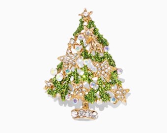 Spilla vintage a forma di albero di Natale con strass, anni '60, gioielli natalizi, spilla a forma di albero di Natale, gioielli vintage, spilla vintage, regali per lei - Italia
