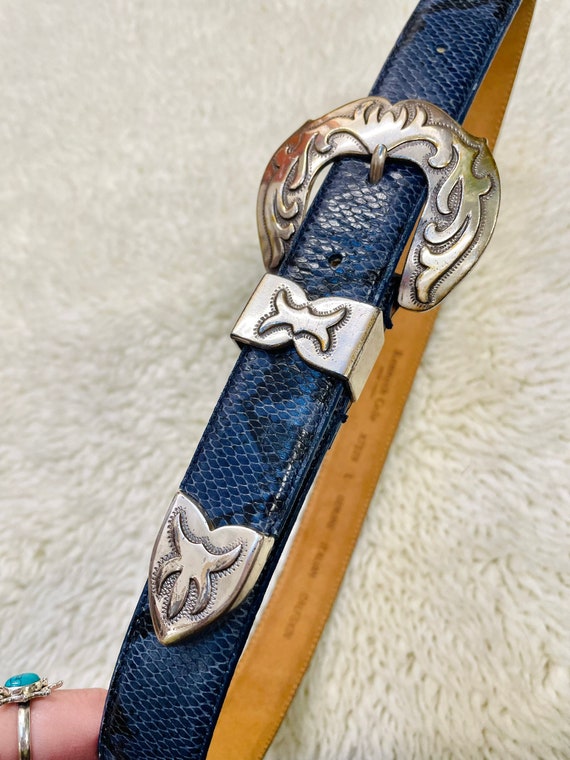 Vintage 1995 Blue Leather and Silver Buckle Weste… - image 3