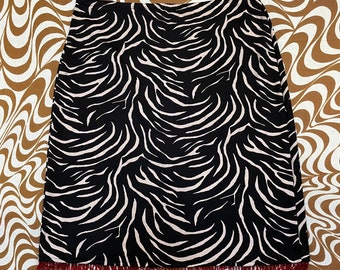 Vintage Black and White Zebra Skirt with Red Beaded Trim - Size Large
