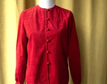 Camicetta vintage in pelle scamosciata rossa con bottoni, anni '70 / Top Boho Western / Taglia M da donna
