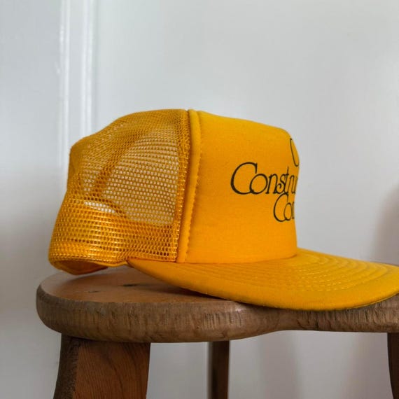 Vintage 1970s Yellow Trucker Hat - Olson Construction View 2
