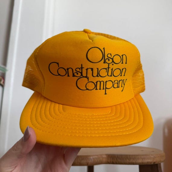 Vintage 1970s Yellow Trucker Hat - Olson Construction