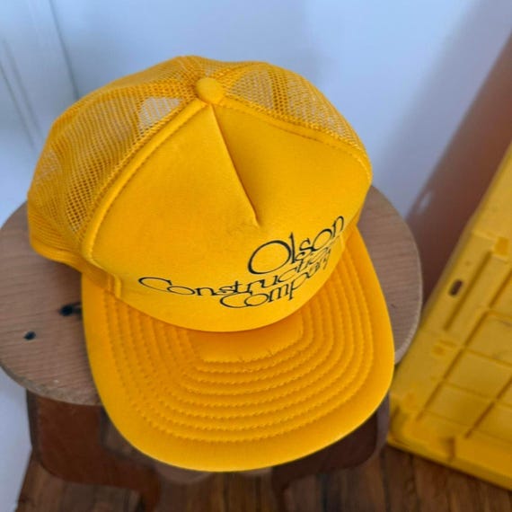 Vintage 1970s Yellow Trucker Hat - Olson Construction View 3