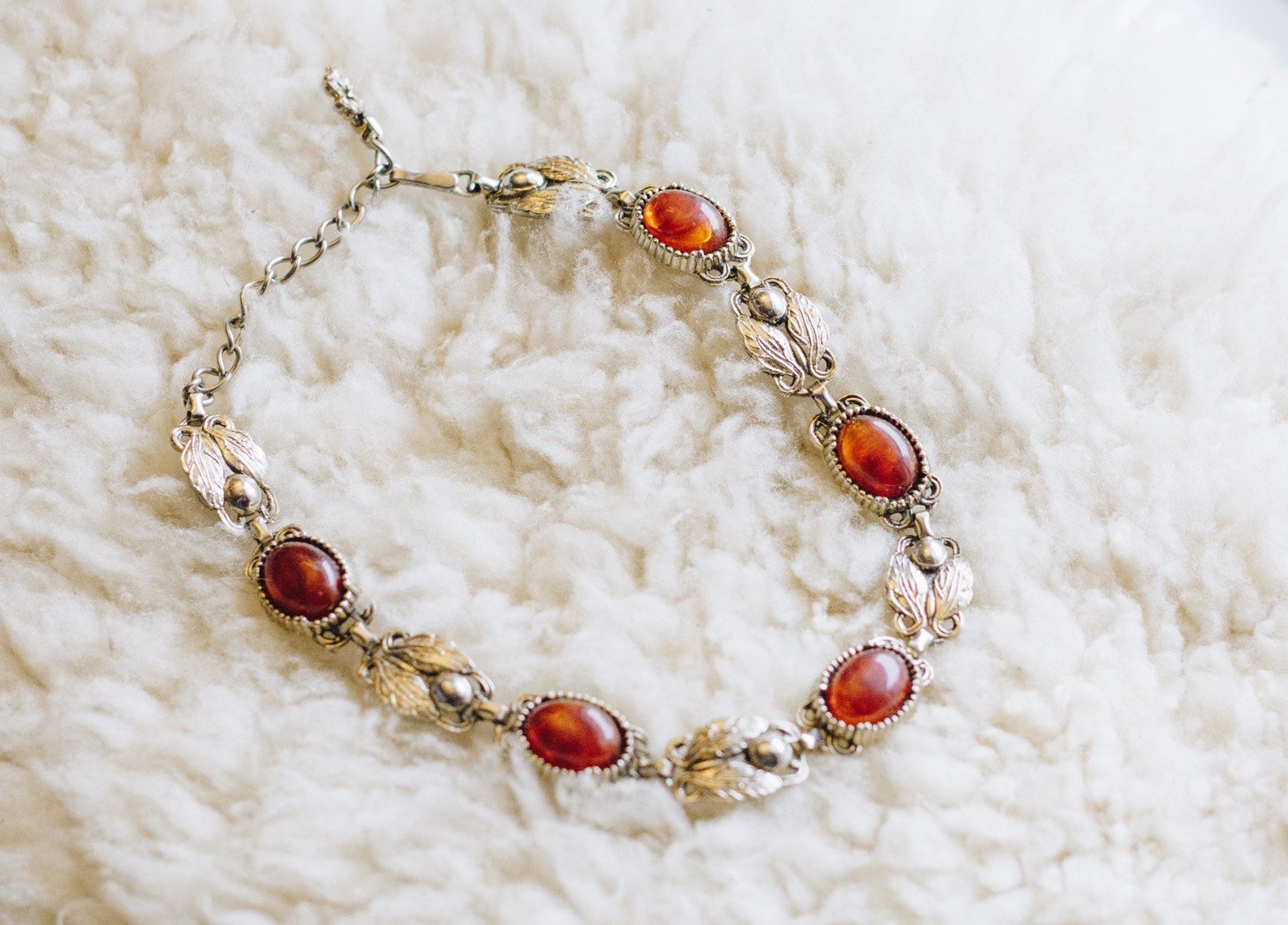 Vintage Silver & Amber Necklace Etsy