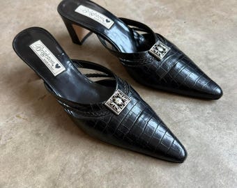 Vintage Brighton Black Leather Pointed Toe Heels | Size 8.5 - Tracy