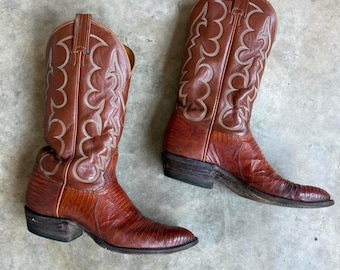 Stivali da cowboy vintage Tony Lama in pelle marrone, 9 uomini / 10 donne, stivali western USA