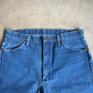 Vaqueros Wrangler vintage de pierna recta, 34 x 36, 100 % algodón, denim azul, tiro alto, estilo vaquero occidental, estilo clásico, fabricado en EE. UU. imagen 2