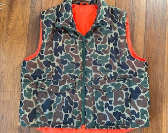 Chaleco de caza vintage de camuflaje para hombre, talla XL, con forro naranja
