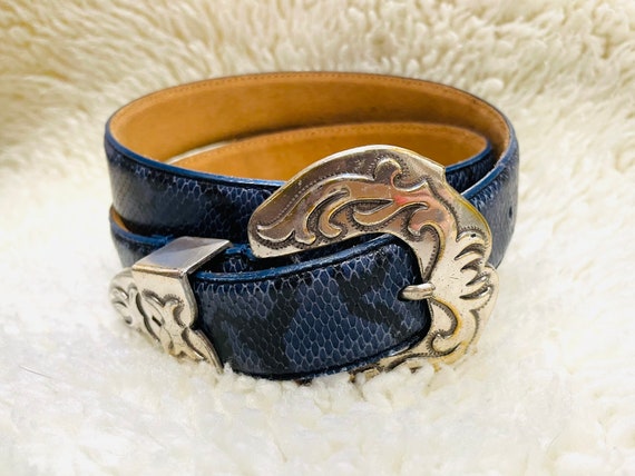 Vintage 1995 Blue Leather and Silver Buckle Weste… - image 2