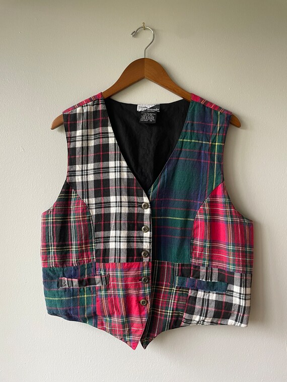 Vintage Multi Colored Patchwork Plaid Vest