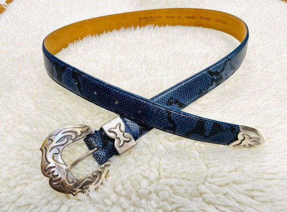 Vintage 1995 Blue Leather and Silver Buckle Weste… - image 1