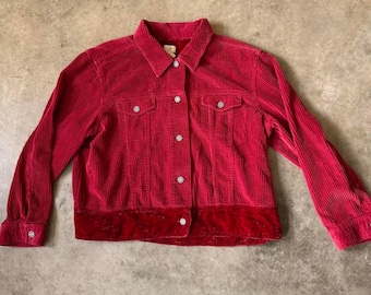Giacca vintage in velluto a coste rosso J. Jill anni '90 / Giacca oversize in velluto a coste / Rifiniture in velluto / Comodo strato autunnale / Taglia piccola media da donna