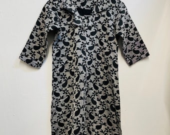 Vintage 1960s Handmade Dress - Black and Grey Floral - Collared