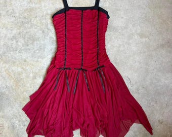 Mini abito rosso vintage con volant, abito da festa in stile corsetto con fiocco nero, Amy's Closet M