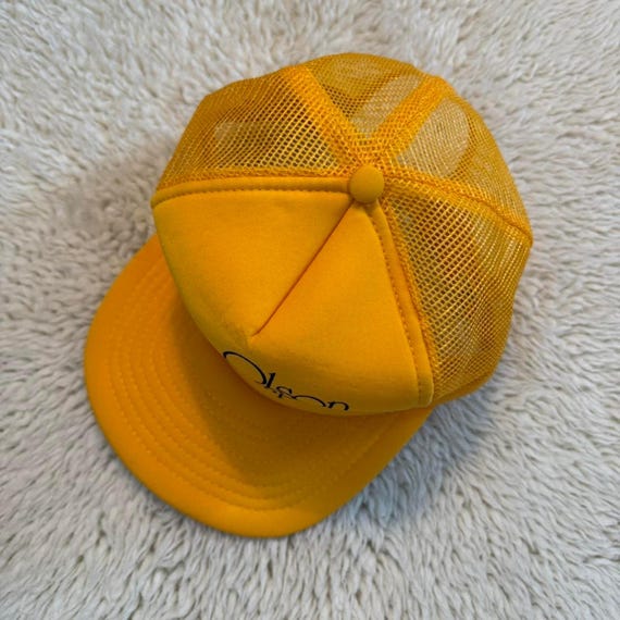 Vintage 1970s Yellow Trucker Hat - Olson Construction View 4