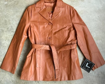 Giacca blazer in pelle arancione vintage - taglia grande