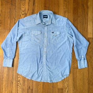 Vintage Blaues Wrangler Western Pearl Snap Hemd - Größe XL