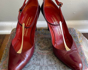 Vintage Charles Jourdan Red Leather Heels with gold buckle - Size 6.5 women