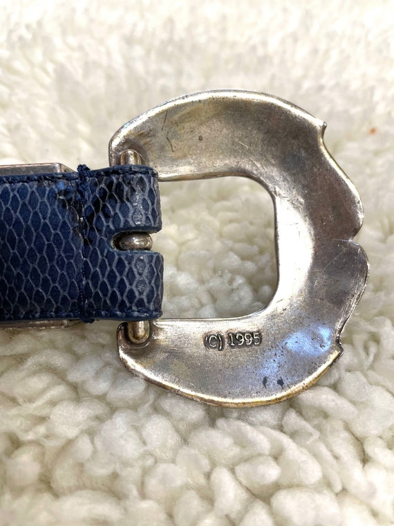 Vintage 1995 Blue Leather and Silver Buckle Weste… - image 5