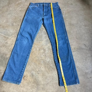 Vaqueros Wrangler vintage de pierna recta, 34 x 36, 100 % algodón, denim azul, tiro alto, estilo vaquero occidental, estilo clásico, fabricado en EE. UU. imagen 5