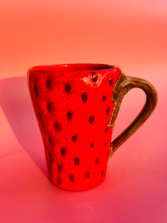 Vintage Strawberry Mug With Leaf Handle Etsy