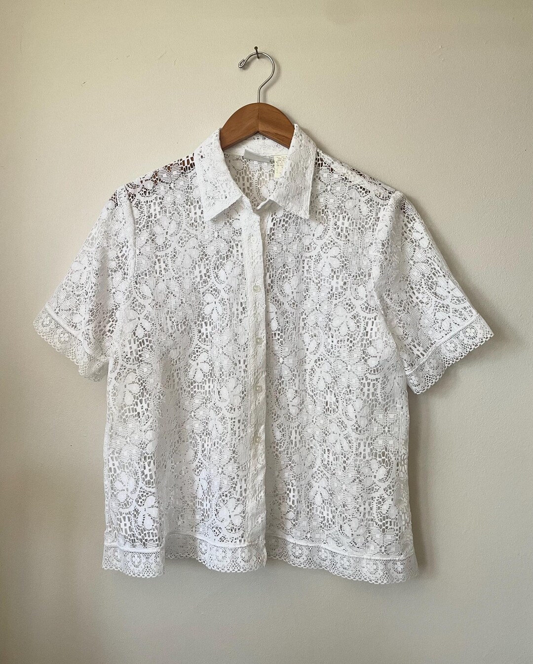 【24-hour shipping out】Western-style White Lace Button-down Shirt main image 0