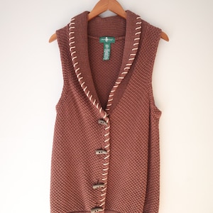 Vintage Brown Knit Boho Western Style Vest - Hunt Club - Size Small Women