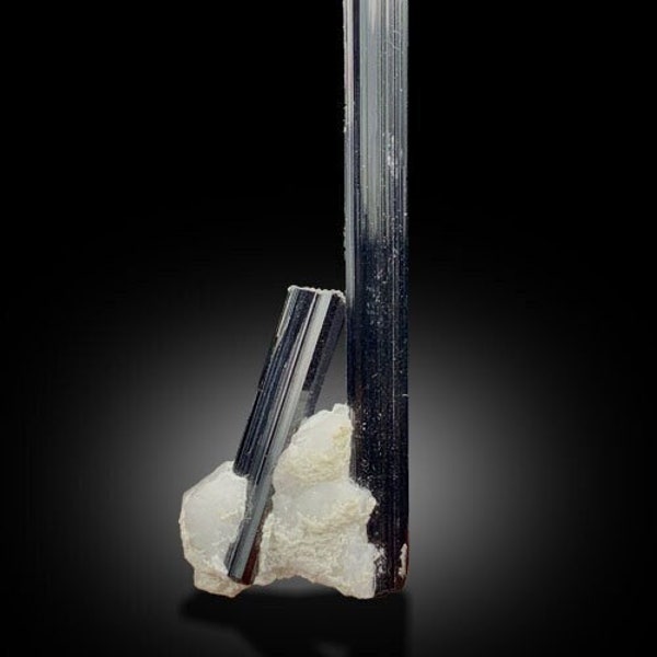 Twined Black Tourmaline Crystals, Natural Terminated Tourmaline Crystal, Tourmaline Crystal Combine Feldspar, Minerals Specimens - 7.3 Gram.