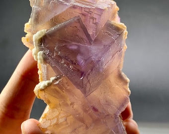180.5 Gram Fluorite, Fluorite Crystal, Calcite, Fluorite Specimen, Natural Terminated And Undamaged Blue Fluorite Crystal Combined Calcite